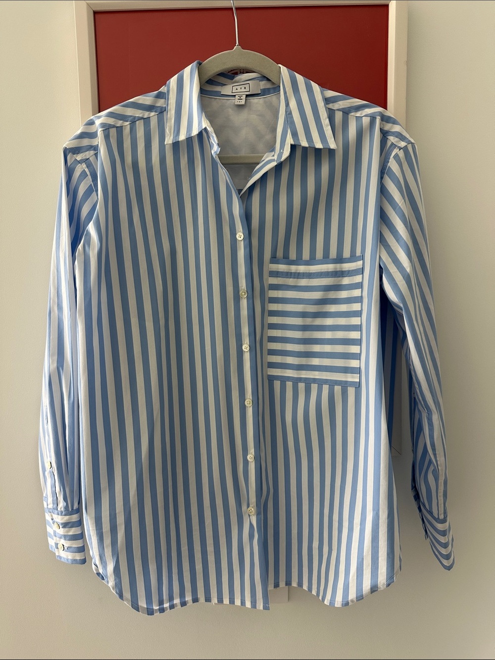 New without tags AYR Deep End Light Blue and White Striped Shirt - Small